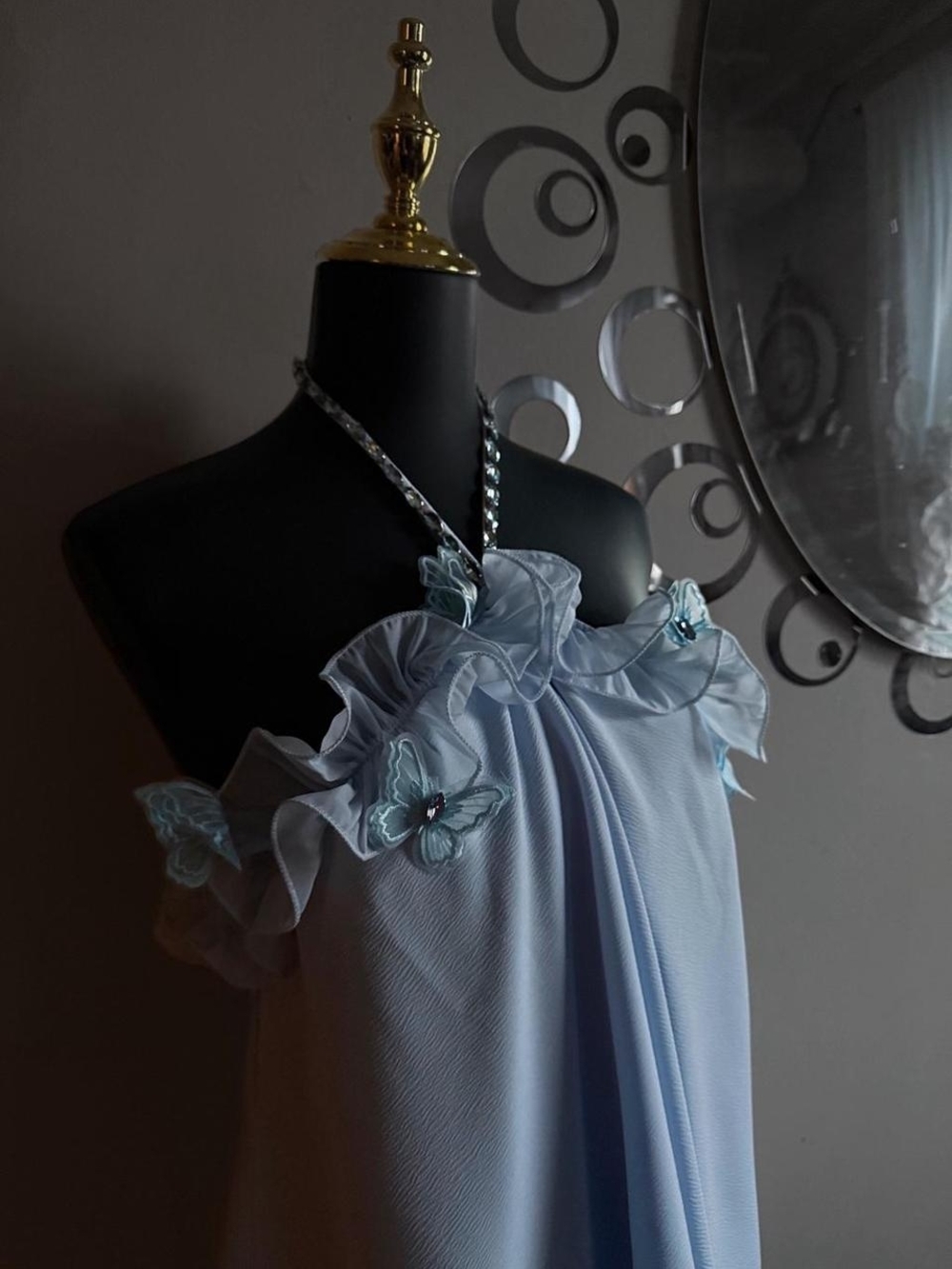 Light Blue Ruffle Halter Dress - Picture 2 of 3